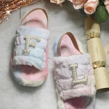 Children's Personalised Rainbow Faux Fur Slippers, 3 of 4