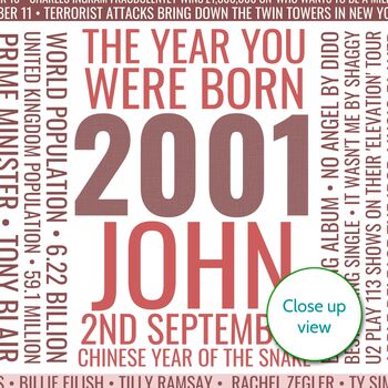 Personalised 25th Birthday Gift Year Trivia Facts Print 2001, 2 of 12