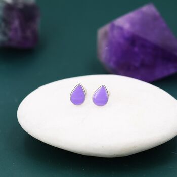 Sterling Silver Enamel Purple Droplet Dot Stud Earrings, 6 of 12
