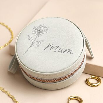 Personalised Birth Flower Round Travel Jewellery Case, 2 of 3