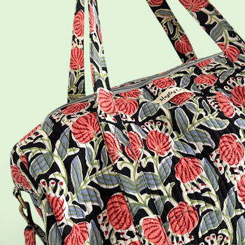 Large Weekend Duffle Bag | Black And Red Block Print Floral, 2 of 5