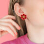 Flower Stud Earrings Red, thumbnail 3 of 3