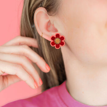 Flower Stud Earrings Red, 3 of 3