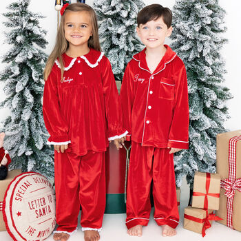 Boys Personalised Christmas Red Velvet Pyjamas, 3 of 3