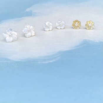 Mother Of Pearl Carved Flower Bridal Silver Earrings, 2 of 6