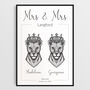 Personalised Mrs And Mrs Print Royal Lioness Portraits Lion Wall Art, thumbnail 3 of 7