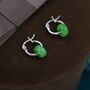 Sterling Silver Green Jade Donut Huggie Hoop Earrings, thumbnail 2 of 12