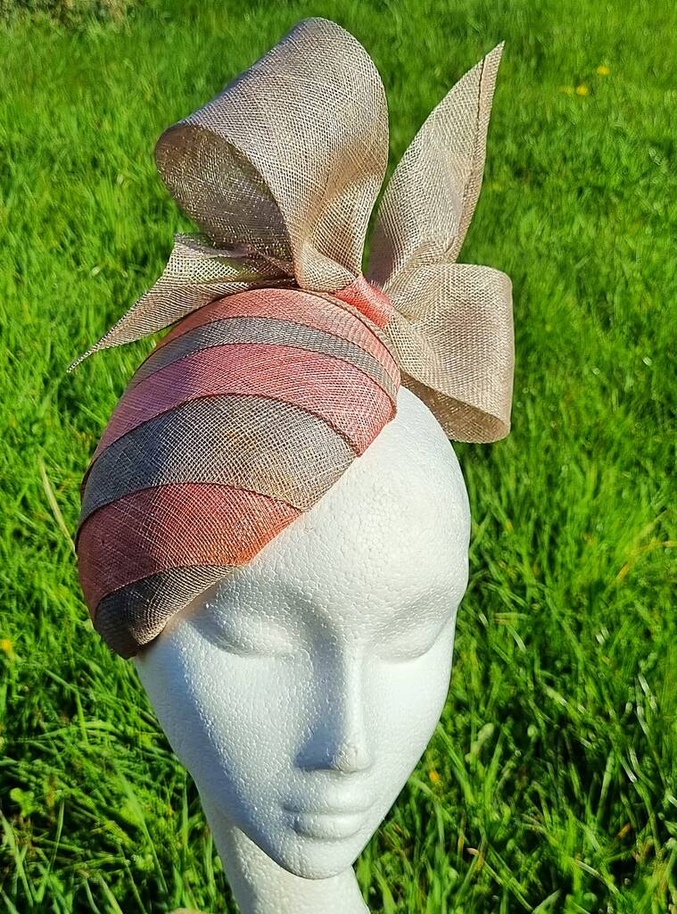 Strped Pink And Grey Head Piece With Bow Detail, 1 of 4