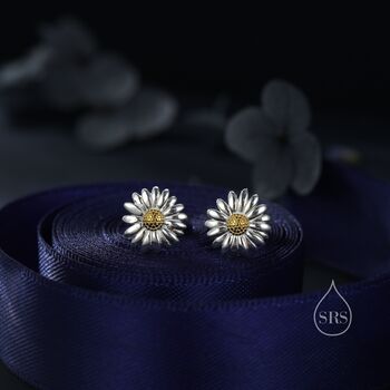Sterling Silver Daisy Flower Stud Earrings, 3 of 12