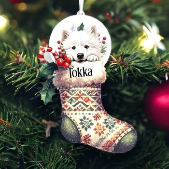 Personalised Samoyed Christmas Stocking Bauble, 2 of 2
