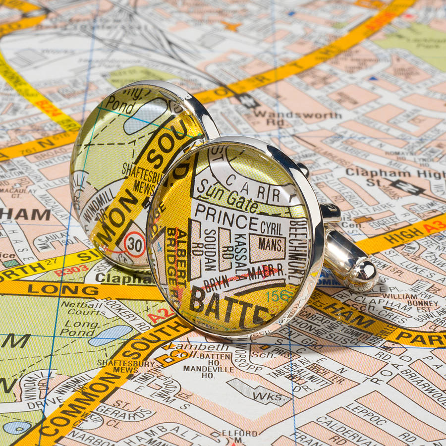 Image of Personalised Silver Plated London Map Cufflinks, Silver