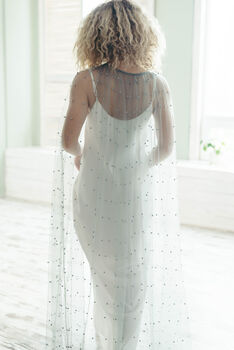 White Wedding Dress Cover Up | Pearl Cape Veil, 7 of 12