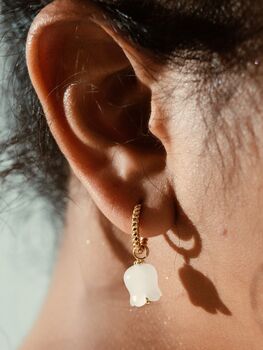 Elegant White Jade Lily Hoop Earrings, 6 of 8