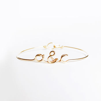 'You And Me' Initials 14k Rose Gold Filled Bangle, 2 of 8