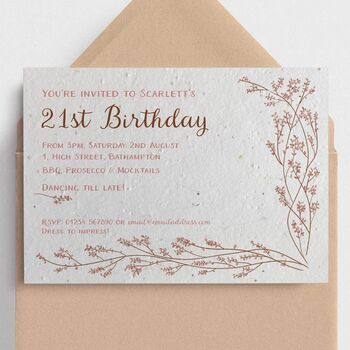 Pink Foliage Invitations Plain Or Plantable Card, 2 of 4