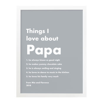 Personalised Things I Love About Dad Grey Bold Print, 3 of 3