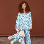 Dalmatian Girls Blue Pyjama Set With Matching Teddy Bear, thumbnail 2 of 5