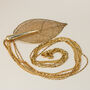 Rose Gold Leaf Pendant Long Triple Chain Necklace, thumbnail 4 of 5