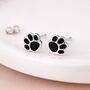 Sterling Silver Black Paw Print Stud Earrings – 5mm, thumbnail 2 of 6