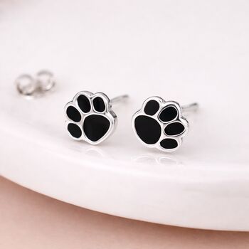 Sterling Silver Black Paw Print Stud Earrings – 5mm, 2 of 6