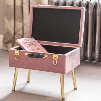 Pink Velvet Storage Stool With Gold Legs, 6 of 6