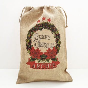 Personalised Traditional Wreath Christmas Sack, 2 of 3