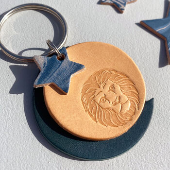 Personalised Leo Star Sign Leather Keyring, 5 of 6