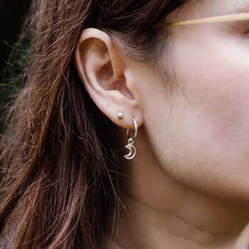 Moon And Star Huggie Hoop Earrings, 2 of 6