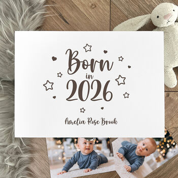 Personalised Born In 2026 Stars Engraved White New Baby Keepsake Box Three Sizes 22cm | 27cm | 30cm, 3 of 8