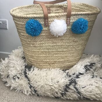 Personalised Large Shopping Basket Bag With Pom Poms, 9 of 9