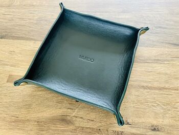 Personalised Dark Racing Green Leather Accessories Tray, 11 of 12