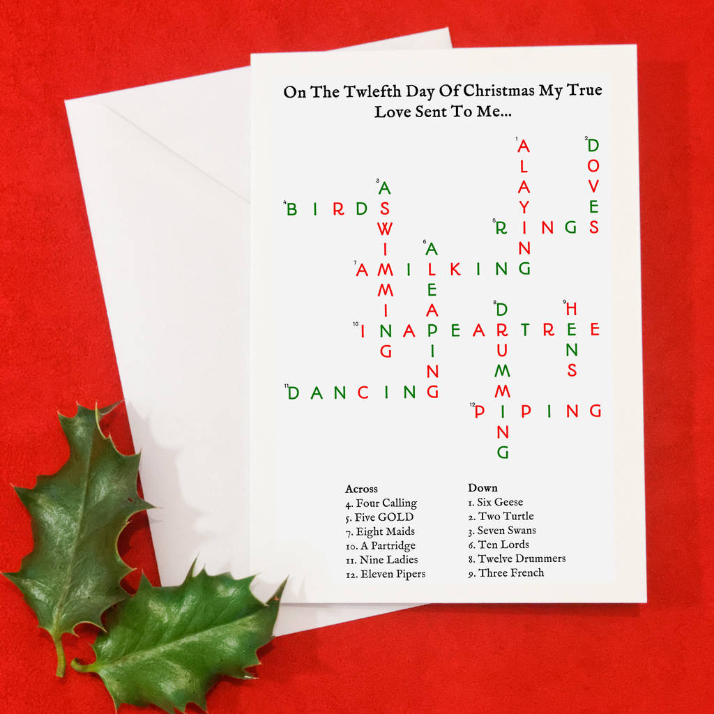 Twelve Days Of Christmas Crossword Card By Elevencorners 