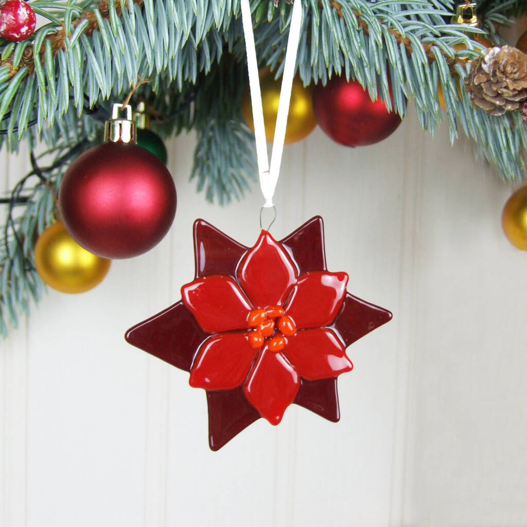 Handmade Glass Poinsettia Christmas Tree Decoration By Jessica Irena