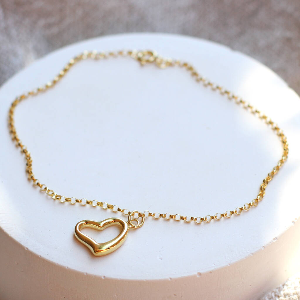 9 Ct Gold Open Heart Charm Bracelet, 1 of 4