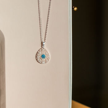 Sterling Silver Opal Filigree Teardrop Necklace, 4 of 7