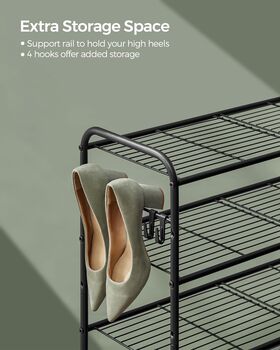 Metal Shoe Rack Shoe Organiser With Side Hooks, 4 of 7