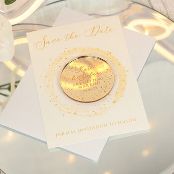 Sparkly Circle Wedding Save The Date Magnet And Card, 11 of 11