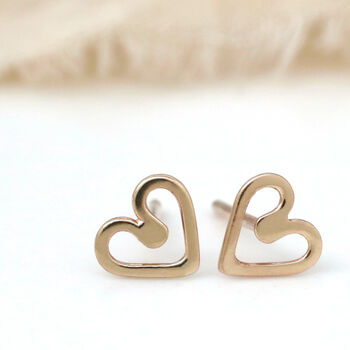 Tiny 9ct Gold Earrings. Heart Studs, 3 of 12