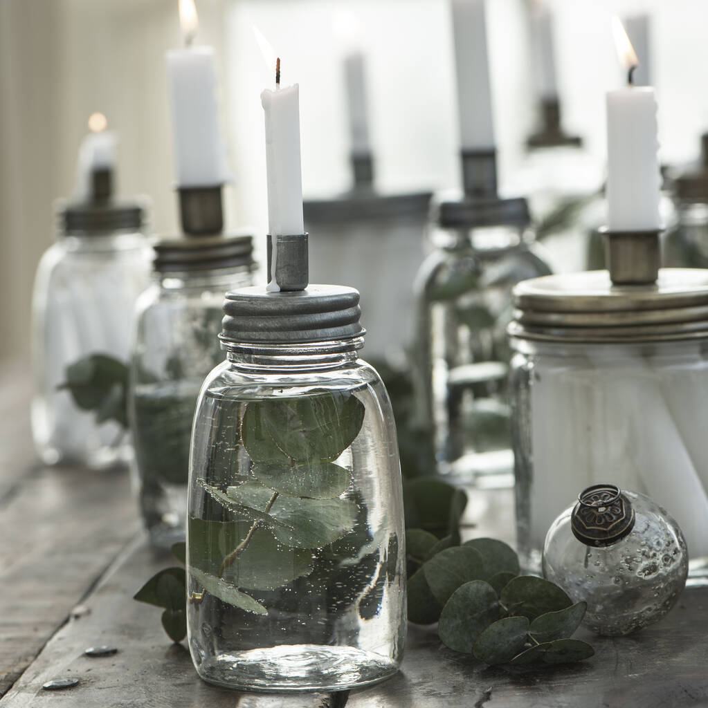 Glass Bottle Candle Holder With Zinc Lid By Attic Room