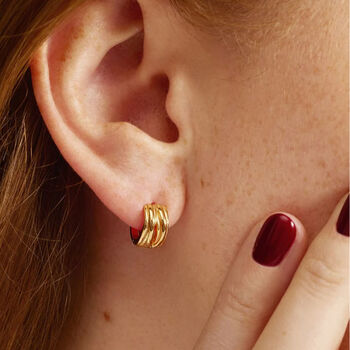 Chunky Ribbed Huggie Hoop Earrings, 2 of 5