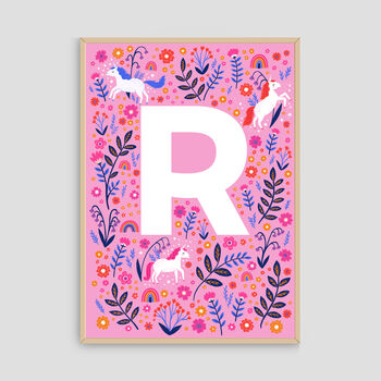 Personalised Unicorn Name Print, Girls A Z Alphabet Art, 10 of 12