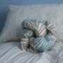 Handmade Blue Leaf Embroidered Knot Cushion, thumbnail 2 of 5