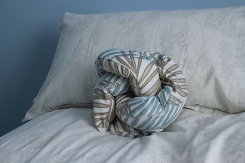 Handmade Blue Leaf Embroidered Knot Cushion, 2 of 5