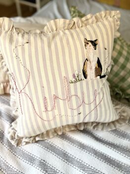 Hand Embroidered Personalised Lilac Nursery Pillow, 4 of 7