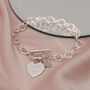 Solid Silver T Bar Bracelet With Engraved Heart Charm, thumbnail 3 of 6