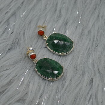 Green Aventurine Red Coral Earrings: Sterling Silver, 2 of 5