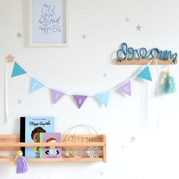 Personalised Aqua And Lilac Name Bunting, 2 of 7