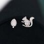Mismatched Pine Cone And Squirrel Stud Earrings In Sterling Silver, thumbnail 1 of 12