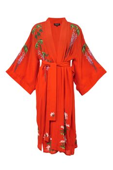 Wisteria And Chrysanthemum Terracotta Embroidered Long Kimono, 9 of 12