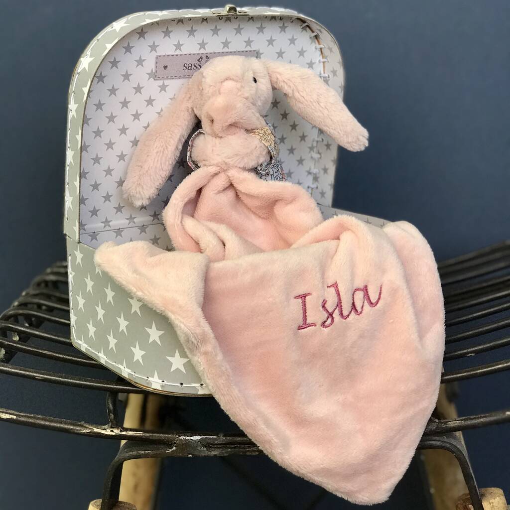 Personalised Pink Bedtime Bunny Comforter Blanket By The Alphabet Gift